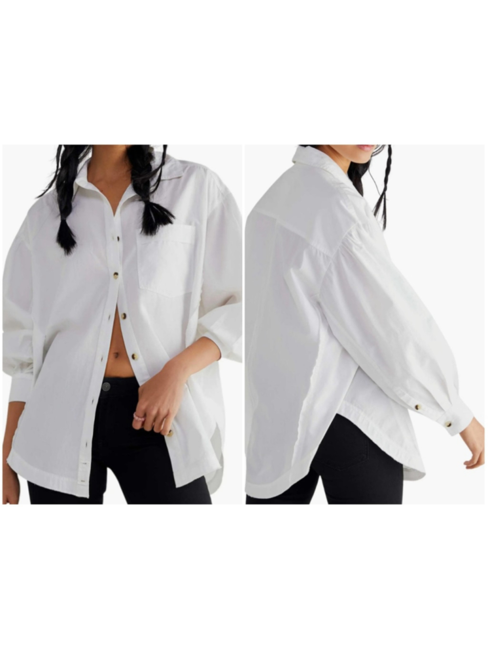 We The Free Happy Hour Oversize Poplin Button-Up White Long-Sleeve Cotton Shirt